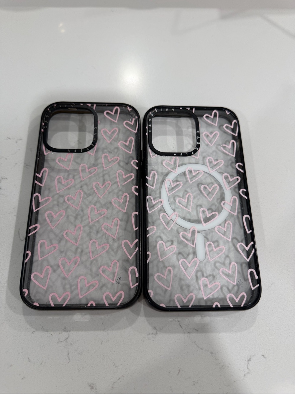 Casetify Clear Phone Case with Pink Heart Pattern and Black Trim (2)